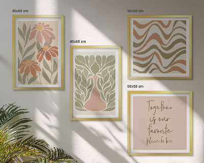 Políptico com moldura Flores abstratas em tons pastel