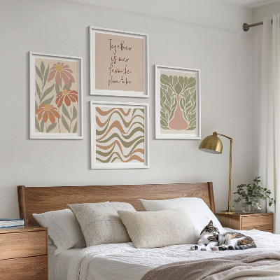 Políptico com moldura Flores abstratas em tons pastel