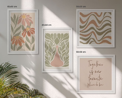 Políptico com moldura Flores abstratas em tons pastel