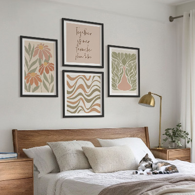 Políptico com moldura Flores abstratas em tons pastel