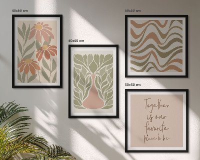 Políptico com moldura Flores abstratas em tons pastel