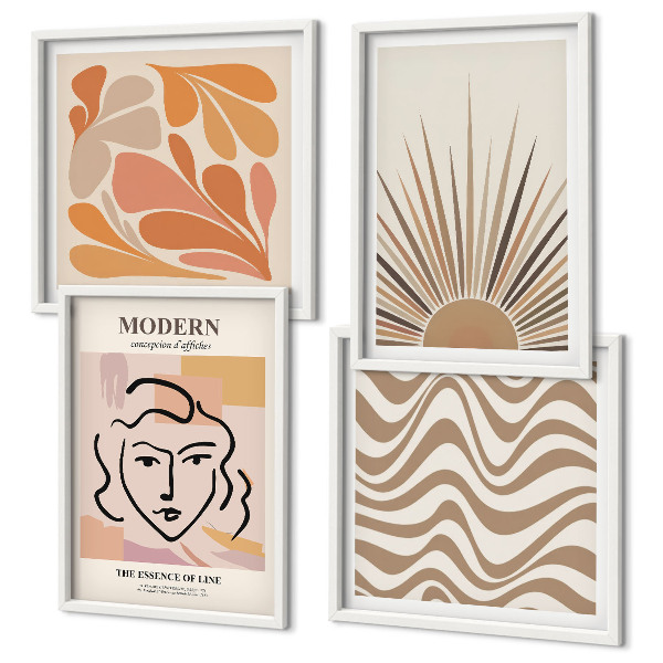 Conjunto de 4 quadros com moldura formas pastel boho de sol