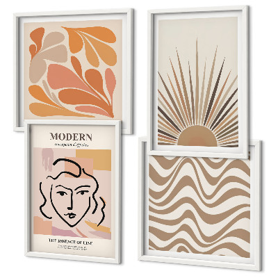 Conjunto de 4 quadros com moldura formas pastel boho de sol