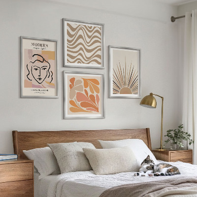 Conjunto de 4 quadros com moldura formas pastel boho de sol