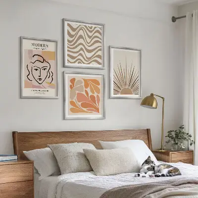 Conjunto de 4 quadros com moldura formas pastel estilo boho de sol