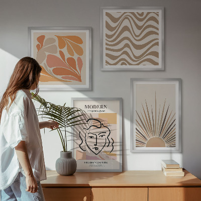 Conjunto de 4 quadros com moldura formas pastel boho de sol