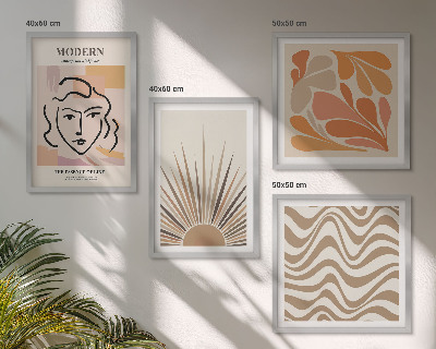 Conjunto de 4 quadros com moldura formas pastel boho de sol