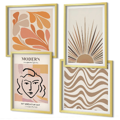 Conjunto de 4 quadros com moldura formas pastel boho de sol