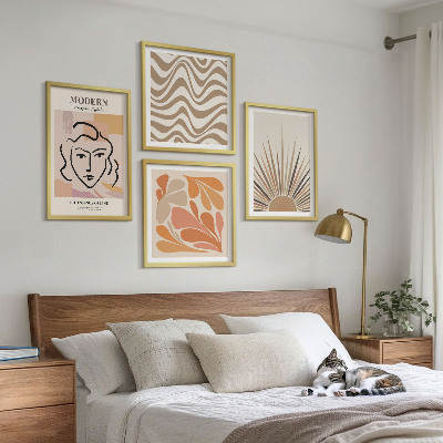 Conjunto de 4 quadros com moldura formas pastel boho de sol
