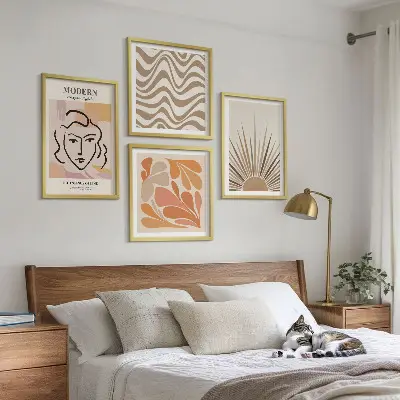 Conjunto de 4 quadros com moldura formas pastel estilo boho de sol