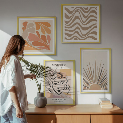 Conjunto de 4 quadros com moldura formas pastel boho de sol
