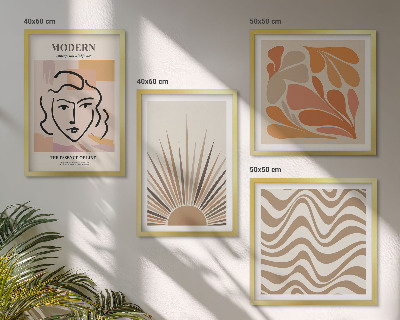Conjunto de 4 quadros com moldura formas pastel boho de sol