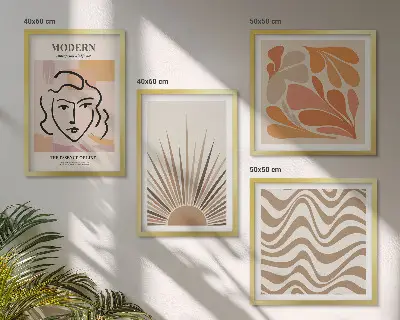 Conjunto de 4 quadros com moldura formas pastel estilo boho de sol