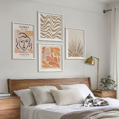Conjunto de 4 quadros com moldura formas pastel boho de sol