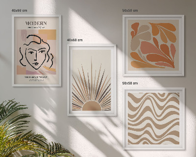 Conjunto de 4 quadros com moldura formas pastel boho de sol