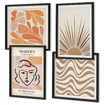 Conjunto de 4 quadros com moldura formas pastel boho de sol
