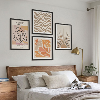 Conjunto de 4 quadros com moldura formas pastel boho de sol