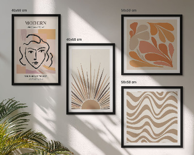 Conjunto de 4 quadros com moldura formas pastel boho de sol