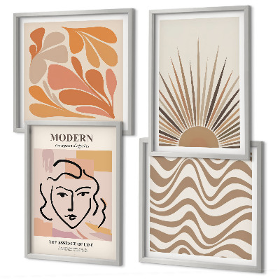 Conjunto de 4 quadros com moldura formas pastel boho de sol
