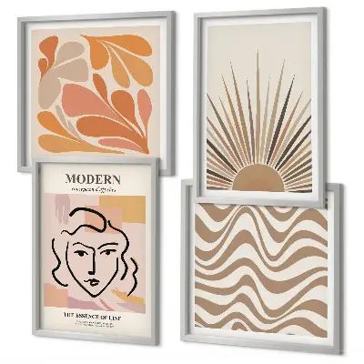 Conjunto de 4 quadros com moldura formas pastel estilo boho de sol