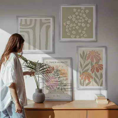 Políptico com moldura motivos botânicos com minimalismo parisiense