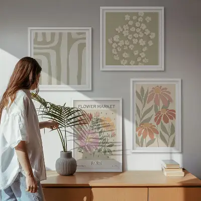 Políptico com moldura motivos botânicos com minimalismo parisiense