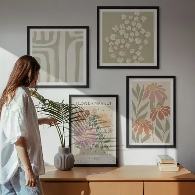 Políptico com moldura motivos botânicos com minimalismo parisiense