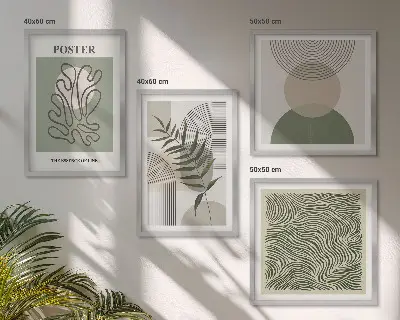 Conjunto de 4 quadros com moldura com padrões botânicos geométricos