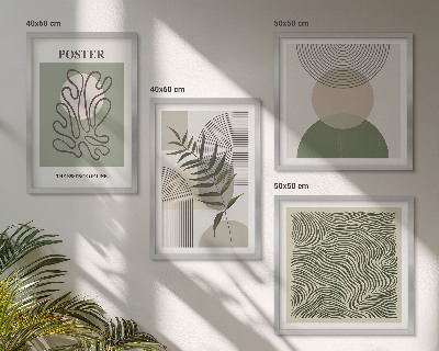 Conjunto de 4 quadros com moldura padrões botânicos geométricos