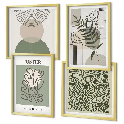 Conjunto de 4 quadros com moldura com padrões botânicos geométricos