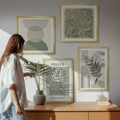 Conjunto de 4 quadros com moldura com padrões botânicos geométricos