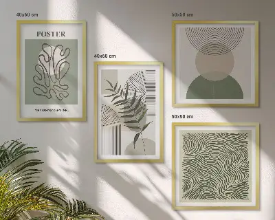 Conjunto de 4 quadros com moldura com padrões botânicos geométricos