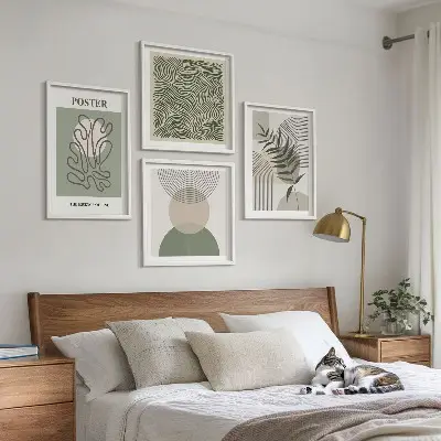 Conjunto de 4 quadros com moldura com padrões botânicos geométricos