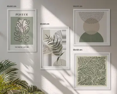 Conjunto de 4 quadros com moldura com padrões botânicos geométricos
