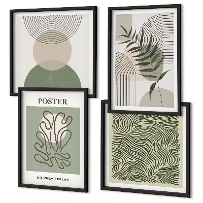 Conjunto de 4 quadros com moldura com padrões botânicos geométricos
