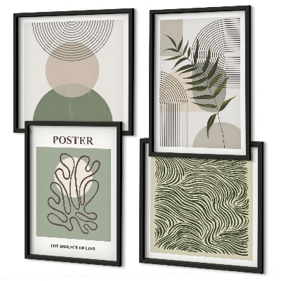 Conjunto de 4 quadros com moldura padrões botânicos geométricos