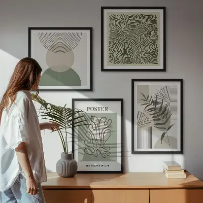 Conjunto de 4 quadros com moldura com padrões botânicos geométricos