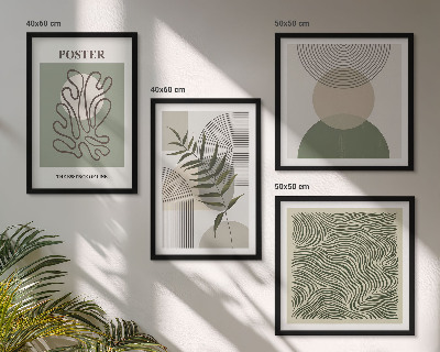 Conjunto de 4 quadros com moldura padrões botânicos geométricos