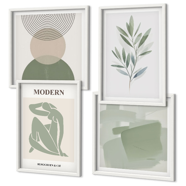Políptico com moldura Gráficos abstratos e elegantes de plantas