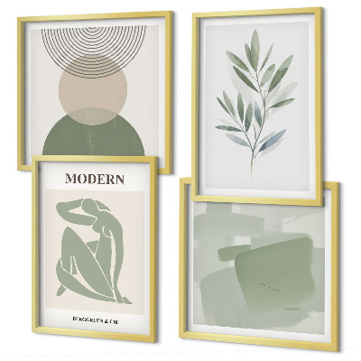 Políptico com moldura Gráficos abstratos e elegantes de plantas