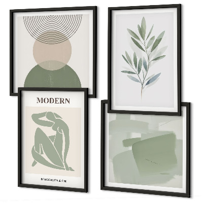 Políptico com moldura Gráficos abstratos e elegantes de plantas