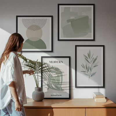 Políptico com moldura Gráficos abstratos e elegantes de plantas