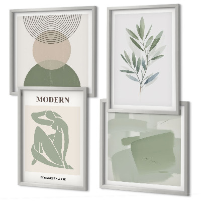 Políptico com moldura Gráficos abstratos e elegantes de plantas