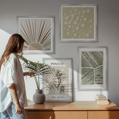 Composição de quadros Motivos vegetais em cores suaves.