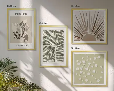 Composição de quadros com motivos vegetais em cores suaves