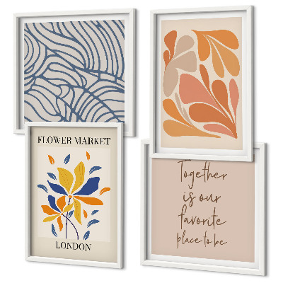 Conjunto de 4 quadros com moldura flores abstratas modernas