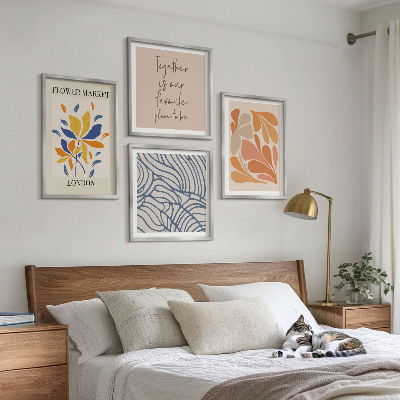 Conjunto de 4 quadros com moldura flores abstratas modernas