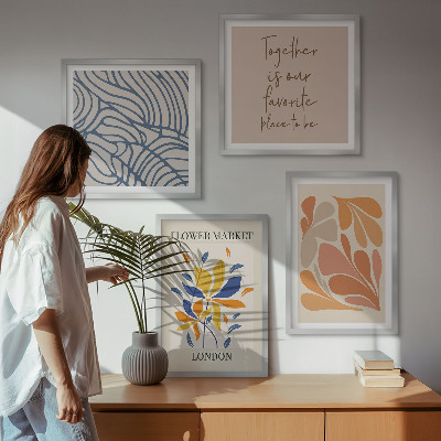 Conjunto de 4 quadros com moldura flores abstratas modernas