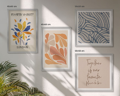Conjunto de 4 quadros com moldura flores abstratas modernas