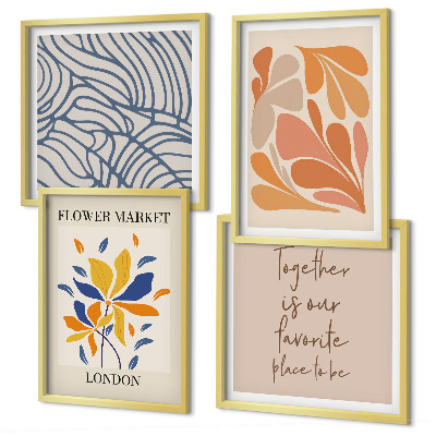 Conjunto de 4 quadros com moldura flores abstratas modernas